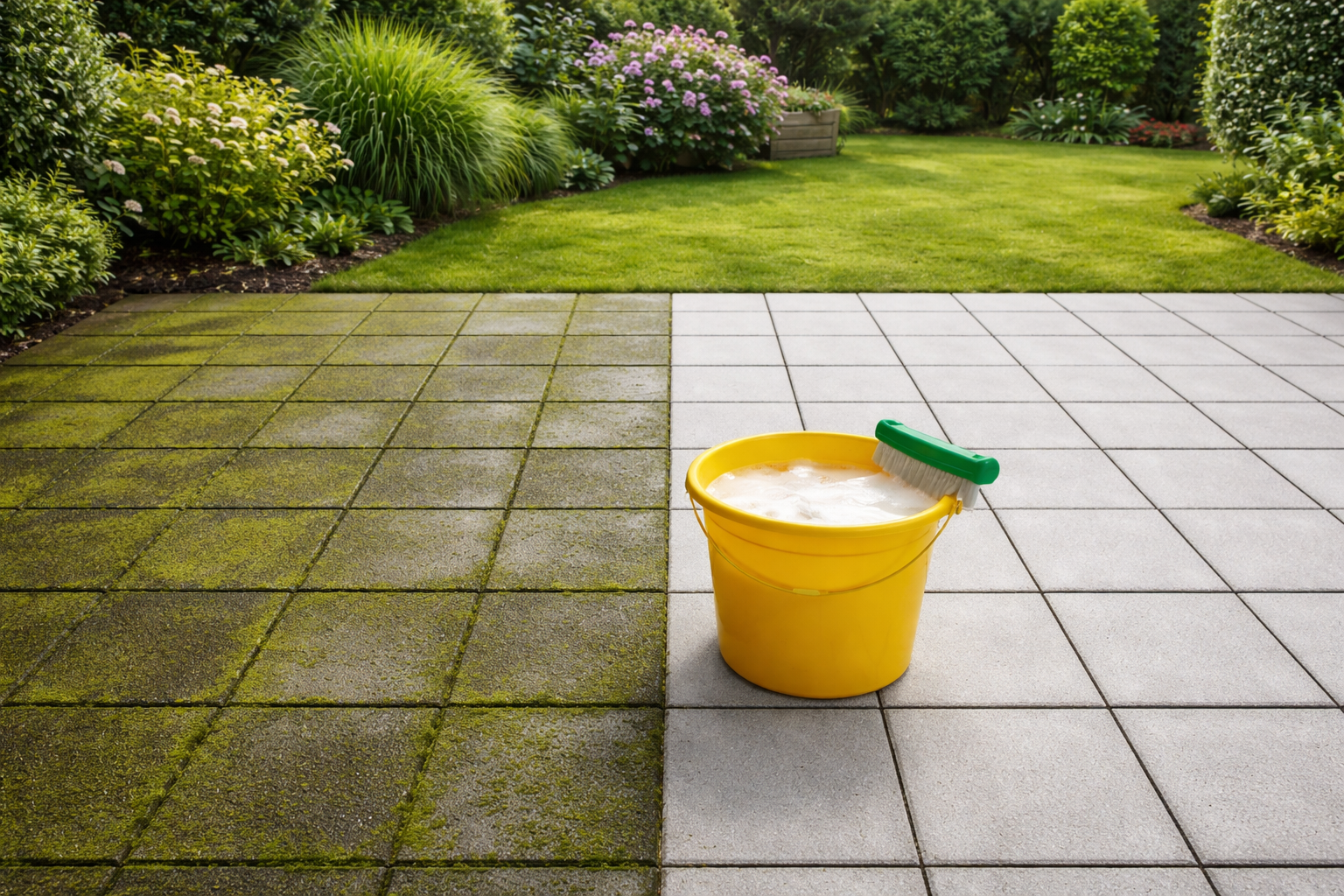 Groene aanslag verwijderen in de tuin